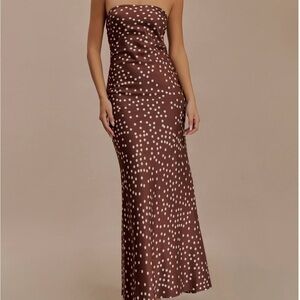 Meshki Strapless Satin Polka Dot Maxi Dress